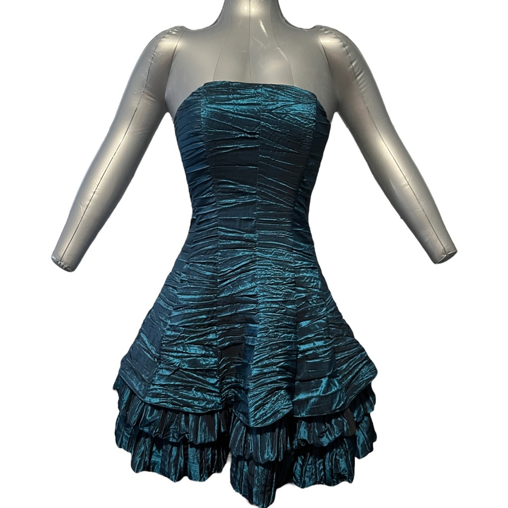 Teal Taffeta Dress with Bubble Hem and Boning Size 7/8